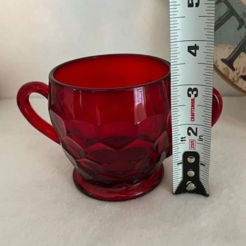 1960's Fenton Ruby Red Georgian Honeycomb Sugar Bowl Depression Glass Dish